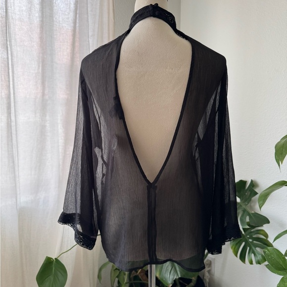 Black Embellished Sheer Bell Sleeve Blouse - Picture 5 of 5
